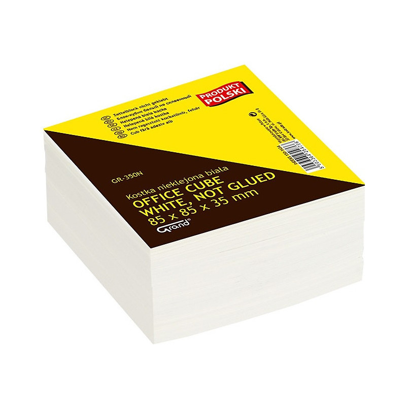 Kostka papierowa Grand 85x85x35mm nieklejona biała