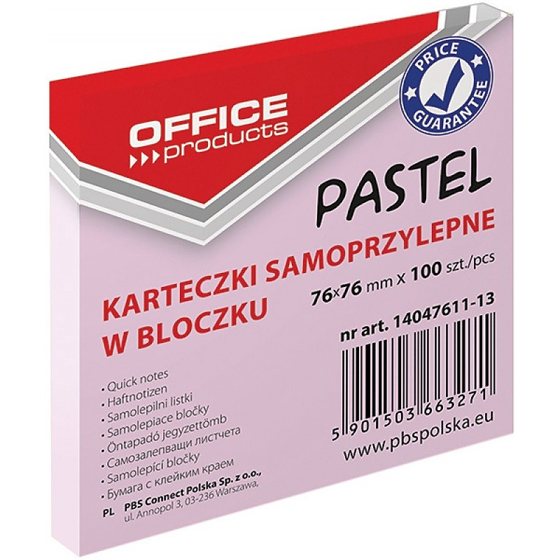 Karteczki Donau 76x76mm pastel różowe (100)