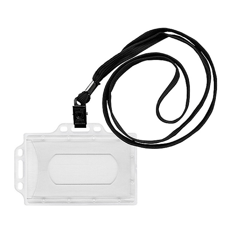 Identyfikator Donau 56x90mm PCV 2 uchwyty z taśmą czarną