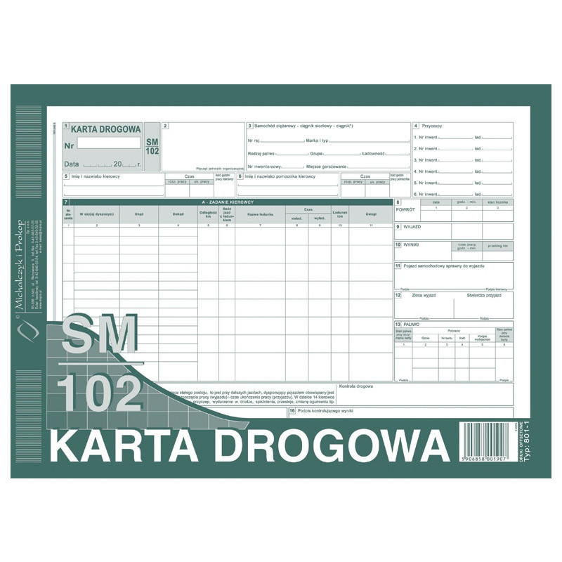 KARTA DROGOWA - SAMOCHÓD CIĘŻAROWY A4 (OFFSET)
