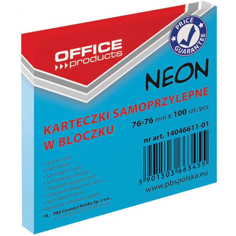 Karteczki Office Products 76x76mm niebieskie (100)