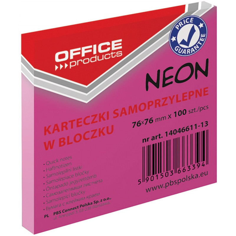 Karteczki Office Products 76x76mm różowe (100)