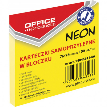 Karteczki Office Products 76x76mm żółte (100)