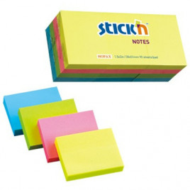 KARTECZKI STICK'N 38x51mm 4 KOLORY NEON (12x100)