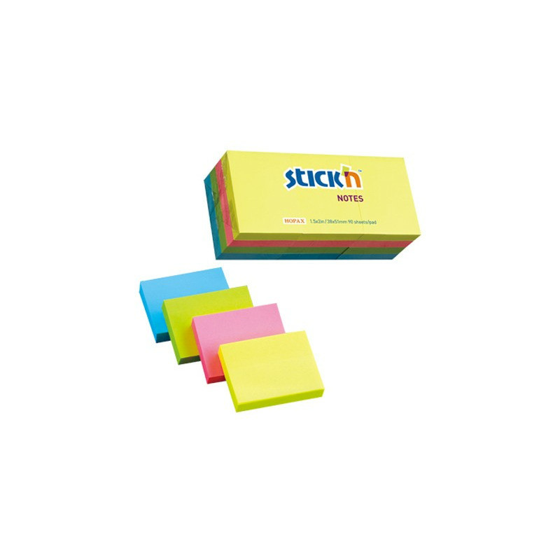 KARTECZKI STICK'N 38x51mm 4 KOLORY NEON (12x100)