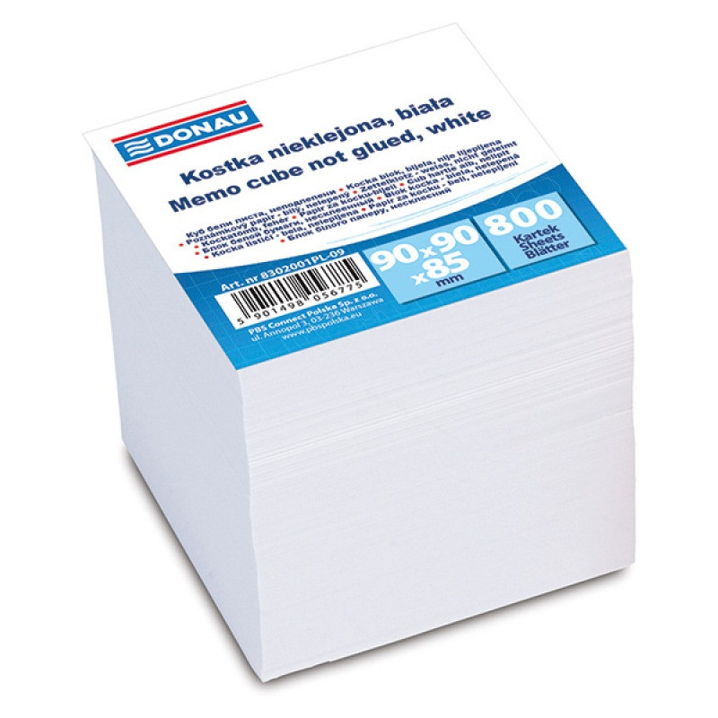 Kostka papierowa Donau 90x90x90mm nieklejona biała