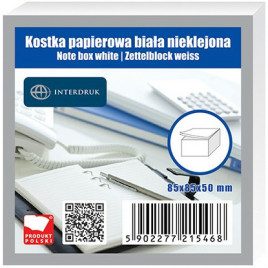 KOSTKA PAPIEROWA 85x85x50mm NIEKLEJONA BIAŁA
