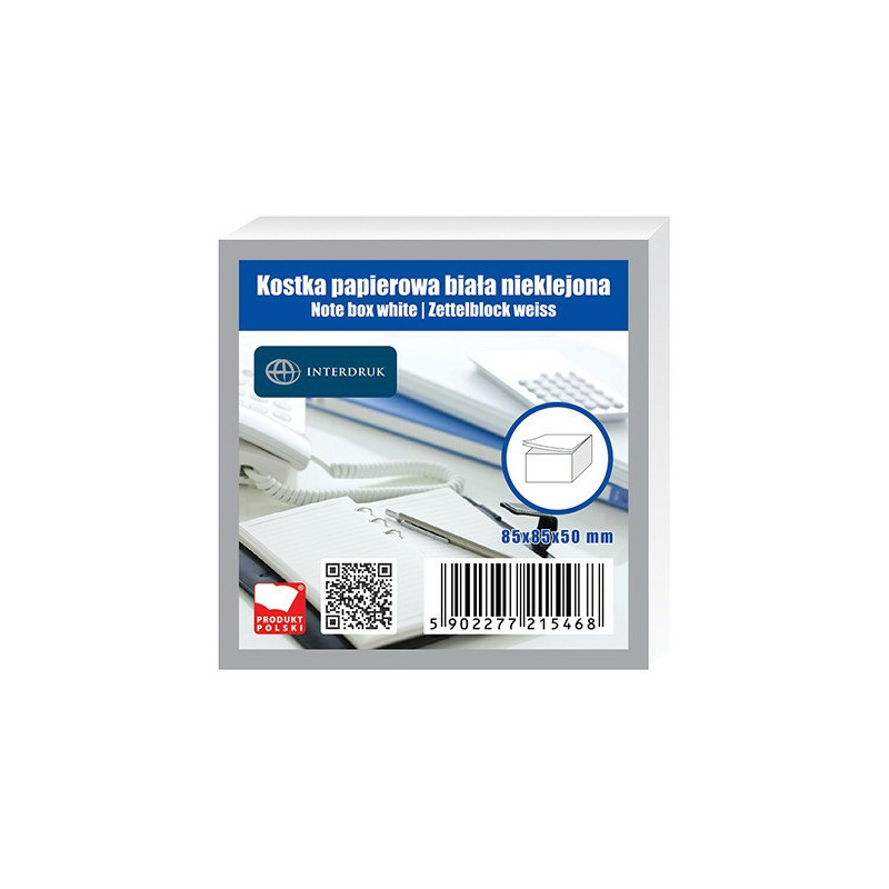 KOSTKA PAPIEROWA 85x85x50mm NIEKLEJONA BIAŁA