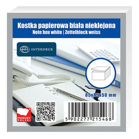 KOSTKA PAPIEROWA 85x85x50mm NIEKLEJONA BIAŁA