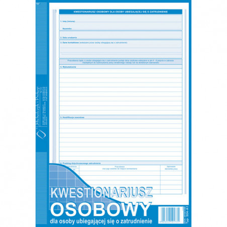 KWESTIONARIUSZ OSOBOWY DLA OSOBY UBIEGAJĄCEJ SIĘ O ZATRUDNIENIE A4 (OF