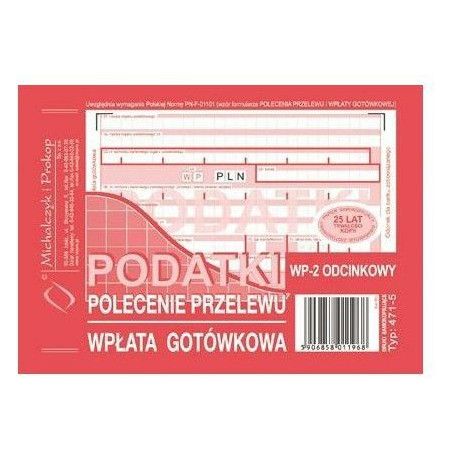 PODATKI - POLECENIE PRZELEWU/WPŁATA GOTÓWKOWA A6 (O+3K)