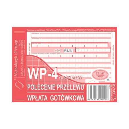 POLECENIE PRZELEWU/WPŁATA GOTÓWKOWA A6 (O+3K)