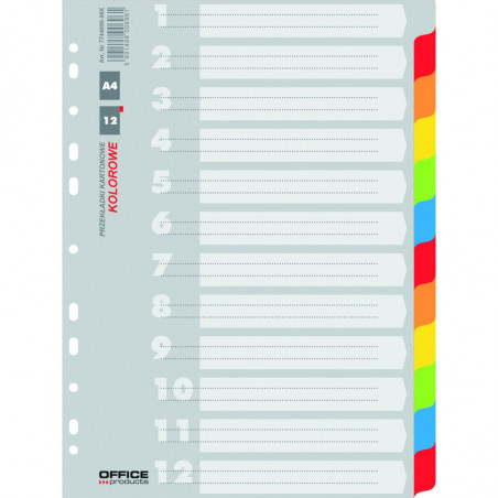 Przekładki kartonowe Office Products A4 12 kolorów
