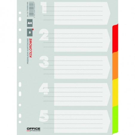 Przekładki kartonowe Office Products A4 5 kolorów