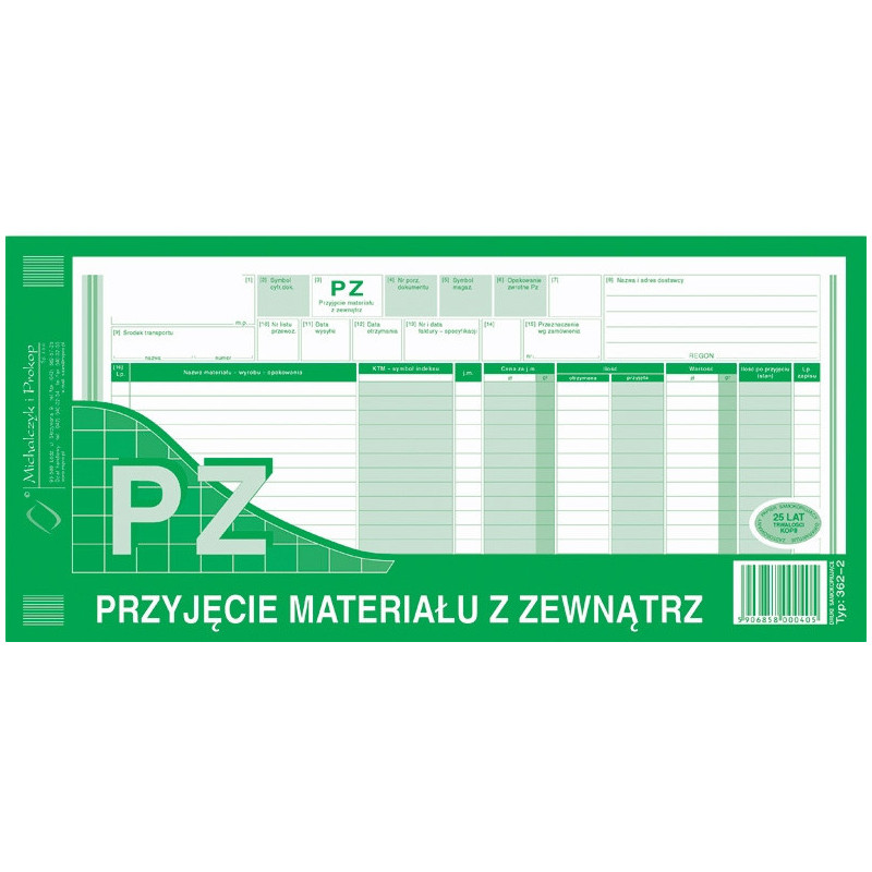 PRZYJĘCIE MATERIAŁU Z ZEWNĄTRZ 1/3 A3 (WIELOKOPIA)