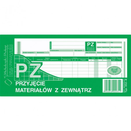 PRZYJĘCIE MATERIAŁU Z ZEWNĄTRZ 1/3 A4 (WIELOKOPIA)