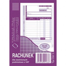 RACHUNEK DLA ZWOLNIONYCH Z VAT A6 (O+1K)