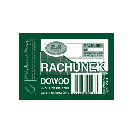 RACHUNEK DOWÓD PRZYJECIA POJAZDU NA PARKING A7 (WIELOKOPIA)