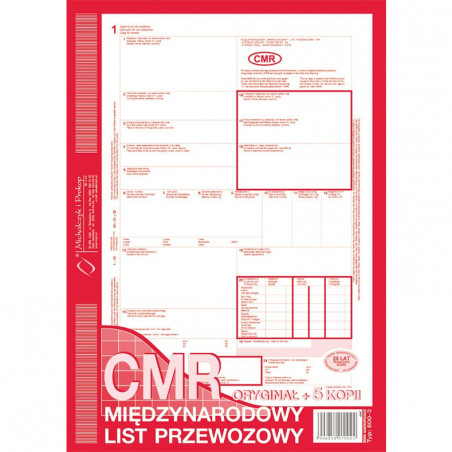 CMR MIĘDZYNARODOWY LIST PRZEWOZOWY A4 (O+5K)