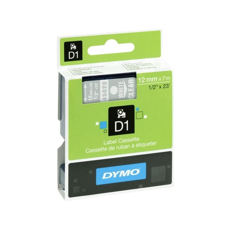 TAŚMA DYMO D1 12mm*7m PRZEZROCZYSTA (BIAŁY TEKST)