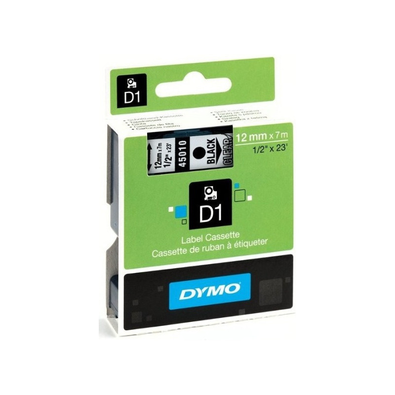 TAŚMA DYMO D1 12mm*7m PRZEZROCZYSTA (CZARNY TEKST)