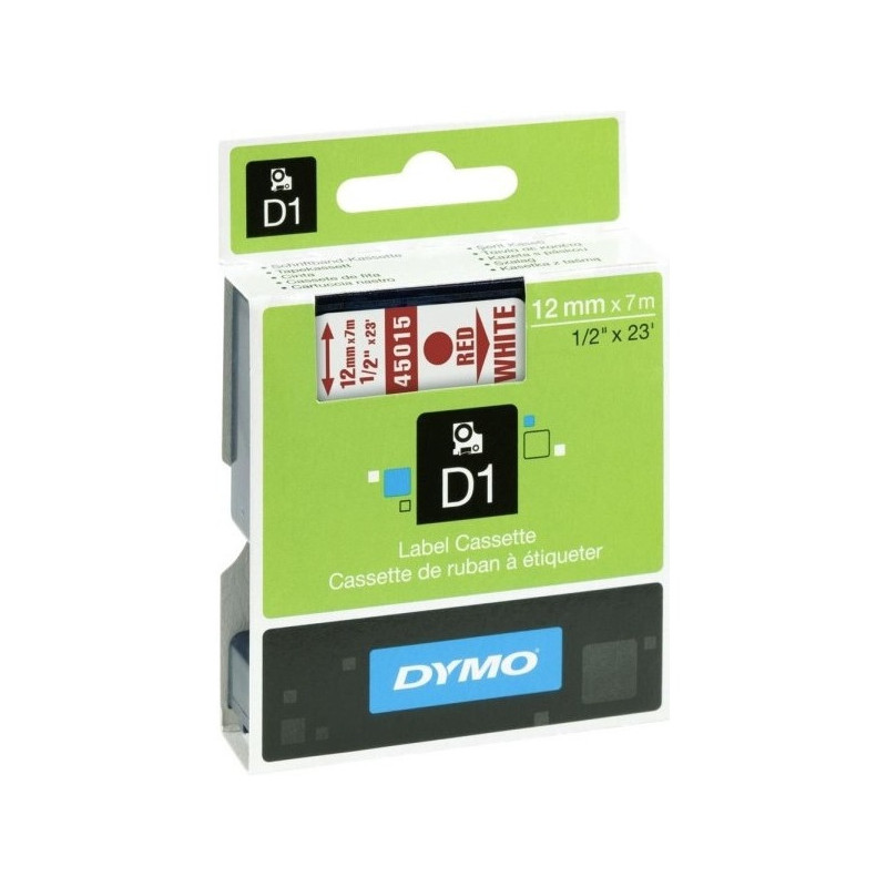TAŚMA DYMO D1 12mm*7m BIAŁA (CZERWONY TEKST)