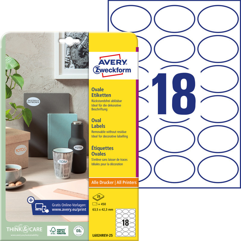 ETYKIETY A4 AVERY 63,5*42,3mm USUWALNE BIAŁE (25)