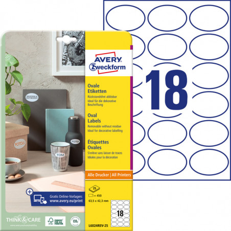ETYKIETY A4 AVERY 63,5*42,3mm USUWALNE BIAŁE (25)