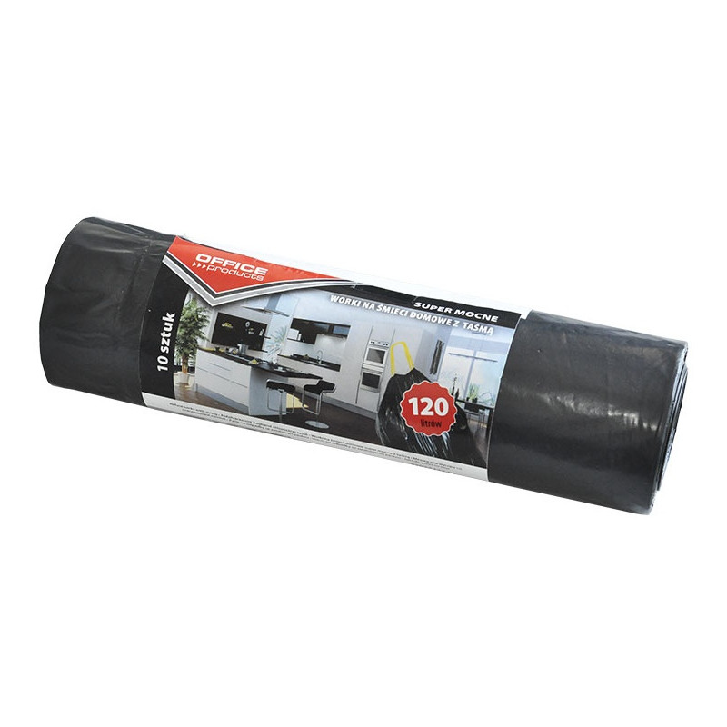 Worki na śmieci Office Products 120L LDPE z taśmą czarne (10)