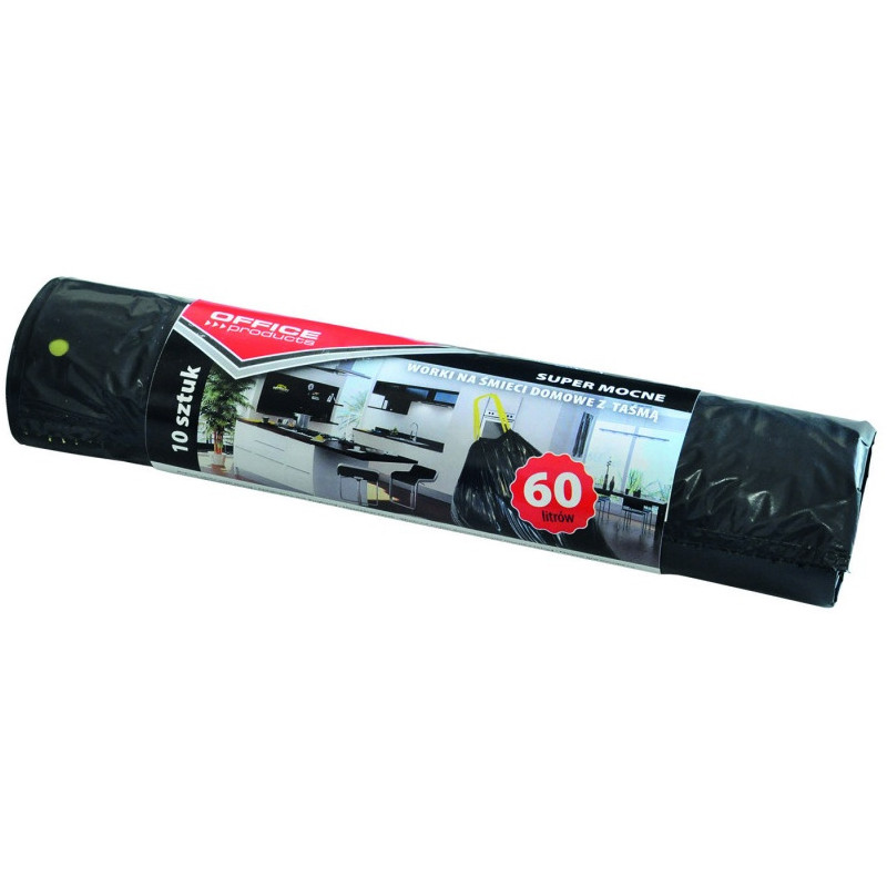 Worki na śmieci Office Products 60L LDPE z taśmą czarne (10)