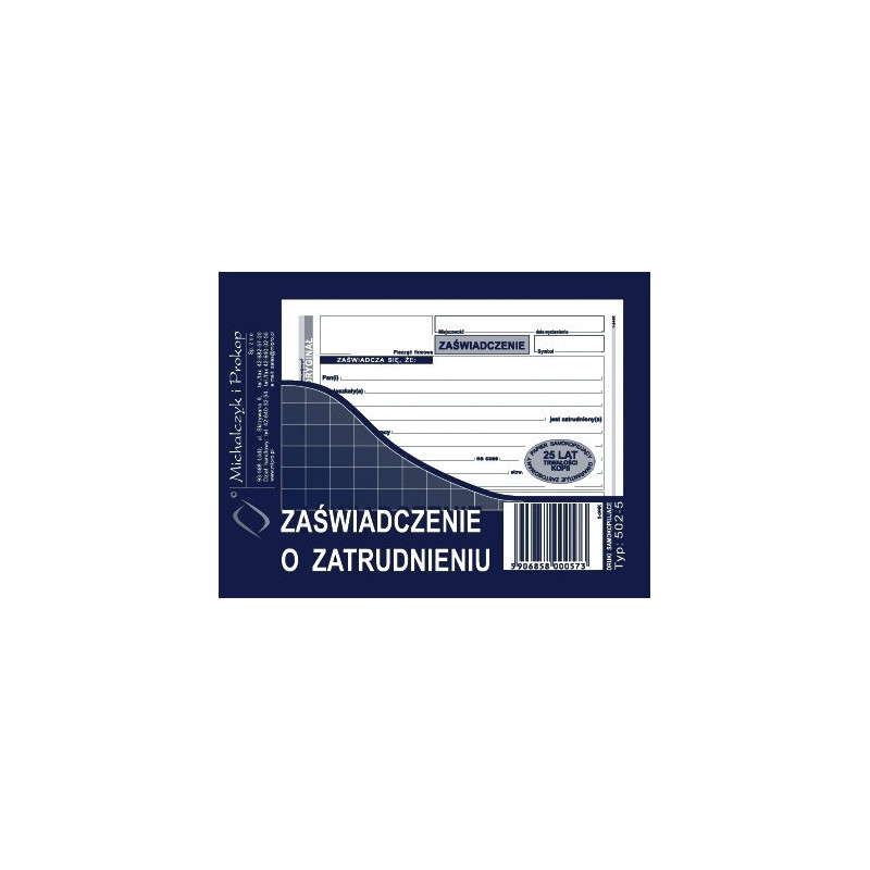 ZAŚWIADCZENIE O ZATRUDNIENIU A6 (O+1K)