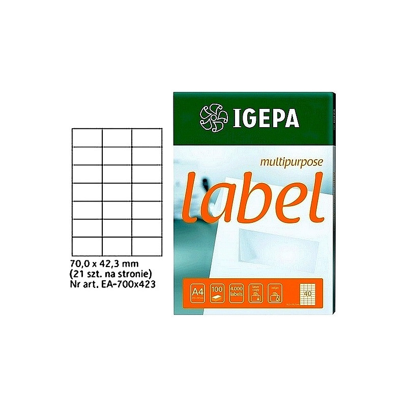 ETYKIETY A4 IGEPA 70,0*42,3mm BIAŁE (100)