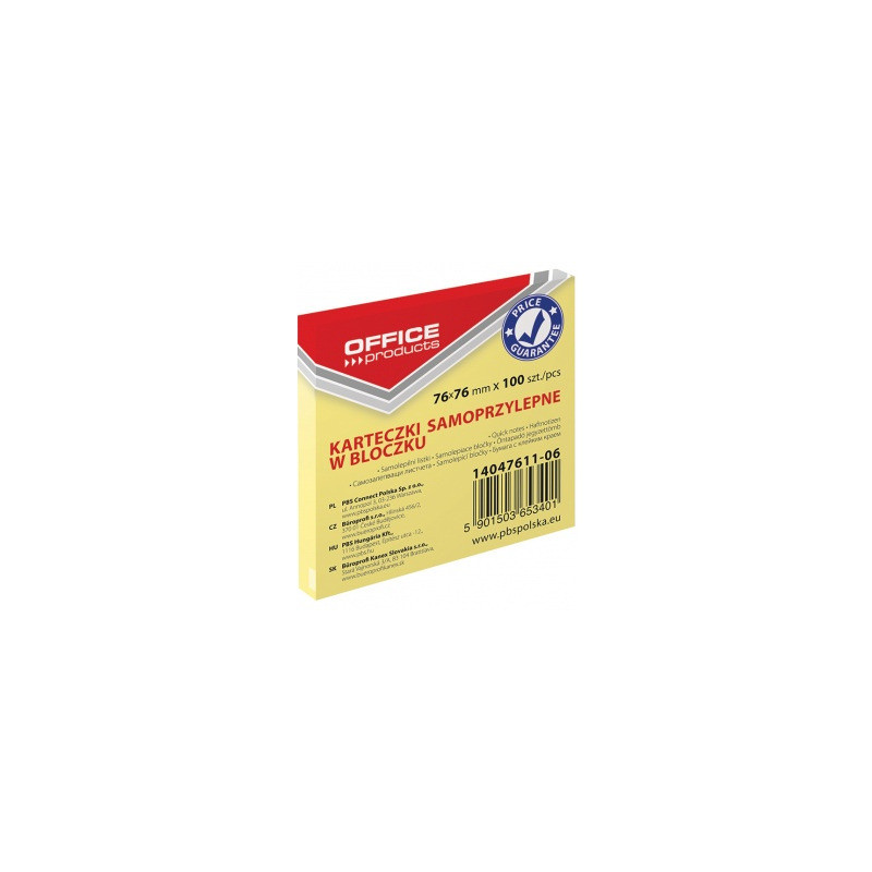 Karteczki Office Products 76x76mm żółte (100)