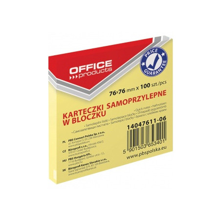 Karteczki Office Products 76x76mm żółte (100)