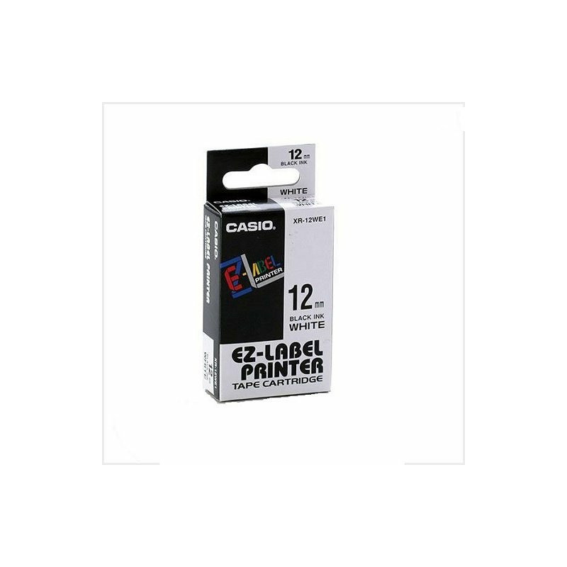 TAŚMA CASIO XR-12WE 12mm BIAŁA (CZARNY TEKST)