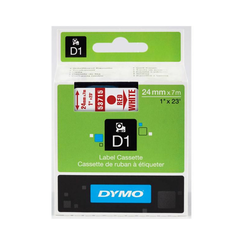 TAŚMA DYMO D1 24mm*7m BIAŁA (CZERWONY TEKST)