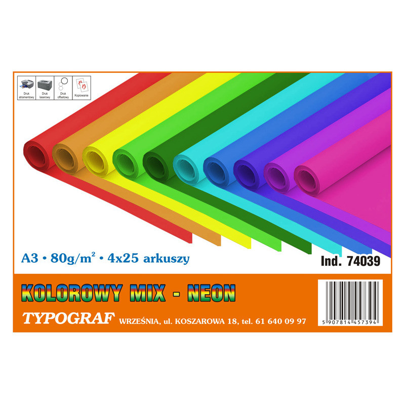 PAPIER TYPOGRAF A3/80g NEON 25*4 KOLORY (100)