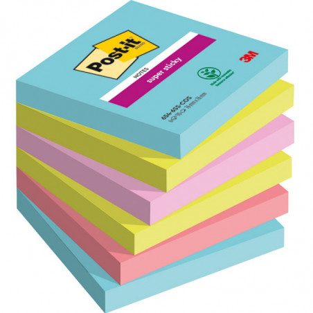 Karteczki Post-it Super Sticky 76x76mm (654-SS-COS) 4 kolory (6x90)