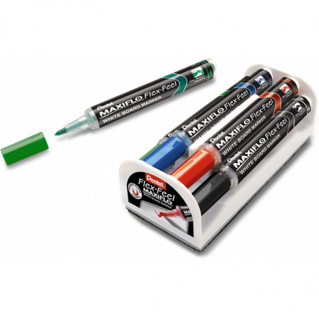 Markery do tablic Pentel Maxiflo Flex-Feel MWL5S (+ czyścik) 4 kolory