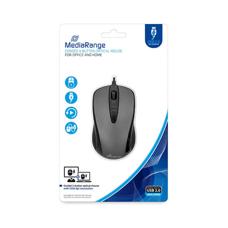 Mysz MediaRange MROS201 czarno-szara