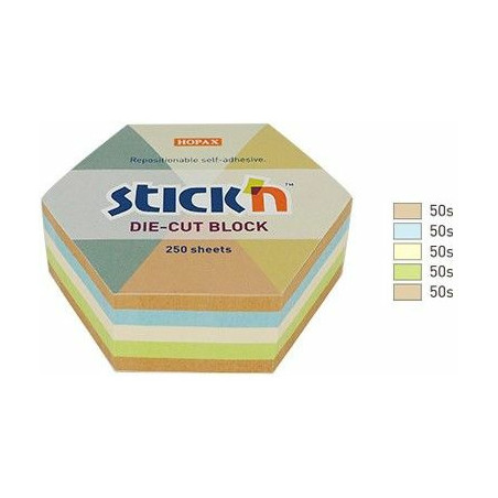 Karteczki Stick'n 61x70mm sześciokąt 4 kolory (250)