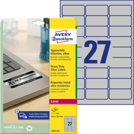ETYKIETY A4 AVERY HEAVY DUTY 63,5*29,6mm SREBRNE (20)