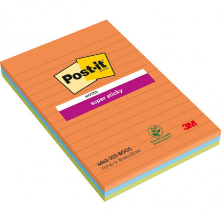 Karteczki Post-it Super Sticky 101x152mm linie (4645-3SS-BOOS) mix kol