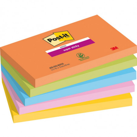 Karteczki Post-it Super Sticky 76x127mm (655-5SS-BOOS) mix kolorów (5x