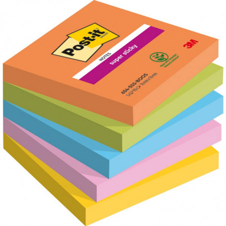 Karteczki Post-it Super Sticky 76x76mm (654-5SS-BOOS) mix kolorów (5x9