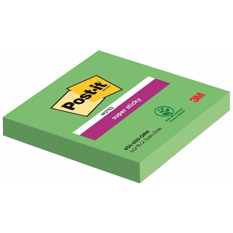 Karteczki Post-it Super Sticky 76x76mm (654-6SS-GRN) zielone (90)