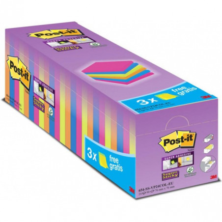 Karteczki Post-it Super Sticky 76x76mm (654-SS-VP24COL) mix kolorów (2