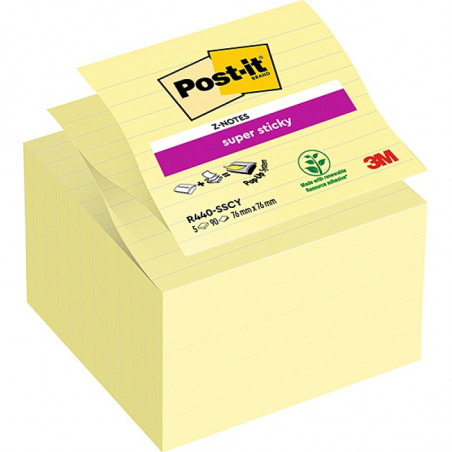 Karteczki Post-it Super Sticky Z-Notes 101x101mm linia (R440-SSCY) żół