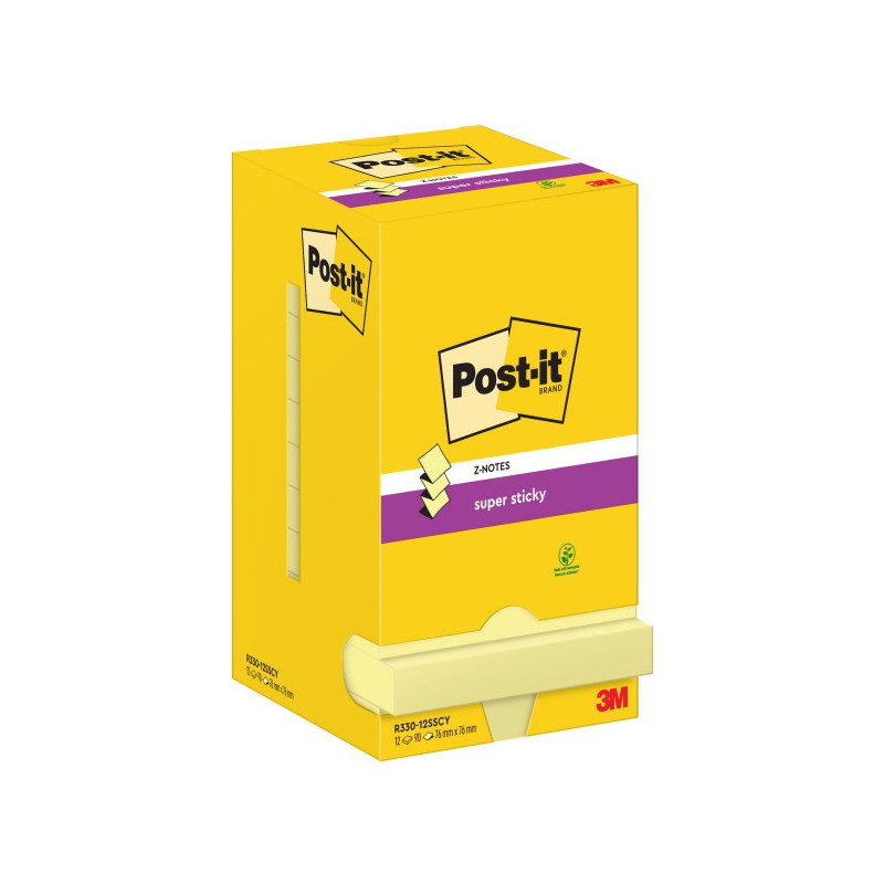 Karteczki Post-it Super Sticky Z-Notes 76x76mm (R330-12SSCY) żółte (12x90)