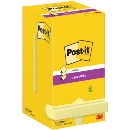 Karteczki Post-it Super Sticky Z-Notes 76x76mm (R330-12SSCY) żółte (12